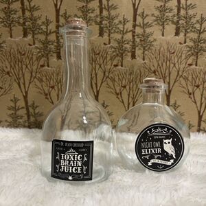 Target Potion Poison Elixir Bottles Clear Glass Jars Set Of 2‎ Halloween NEW